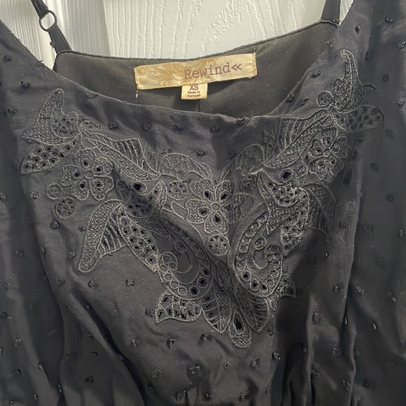 Textured Black Dress Fabric Dots Lace Adjustable Spaghetti Straps Scoop Neck XS - Picture 2 of 6